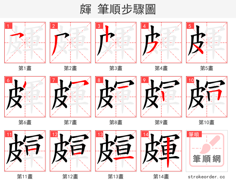 皹 的笔顺分步演示