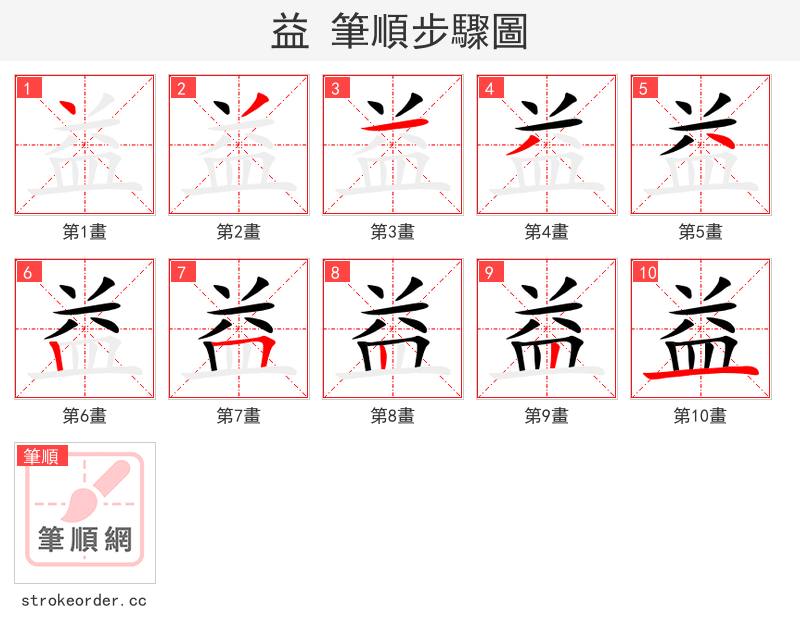 益 的笔顺分步演示