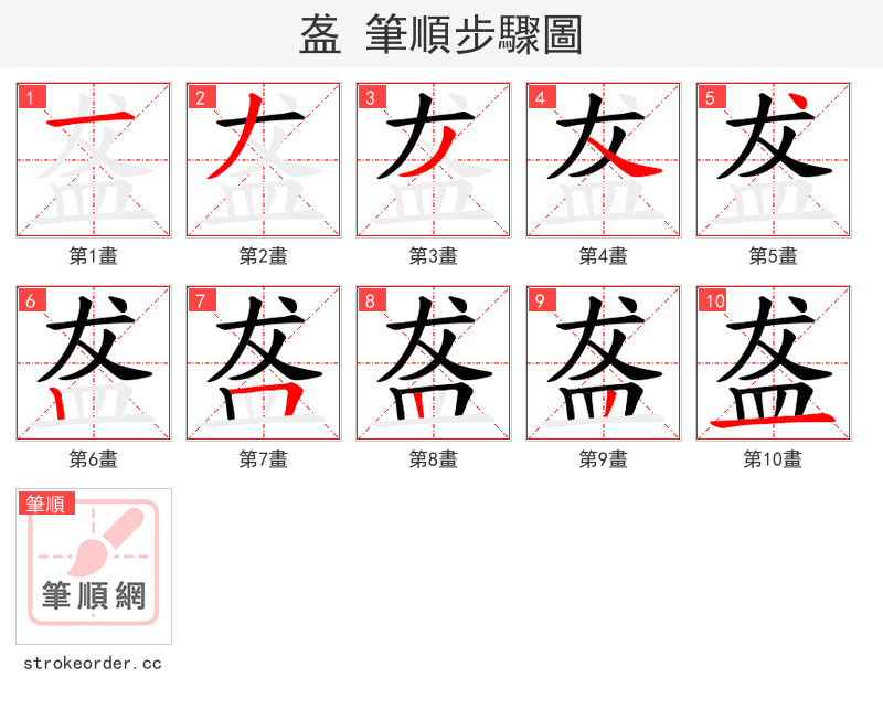 盋 的笔顺分步演示