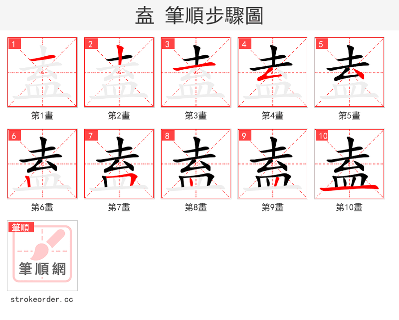 盍 的笔顺分步演示