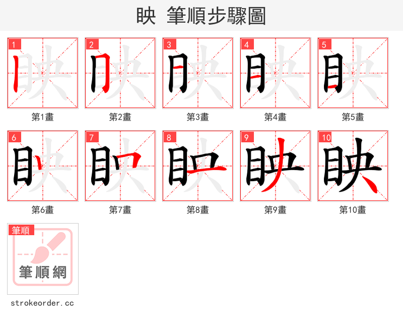 眏 的笔顺分步演示