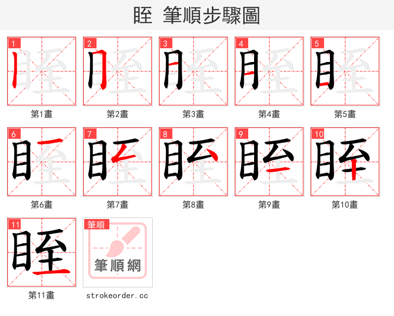 眰 的笔顺分步演示