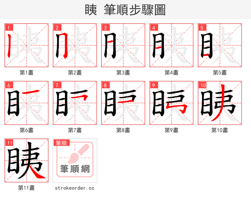眱 的笔顺分步演示