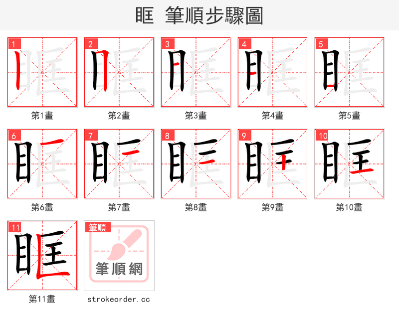 眶 的笔顺分步演示