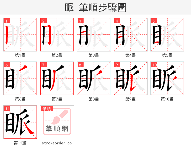 眽 的笔顺分步演示