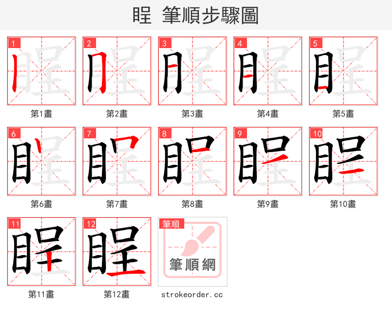 睈 的笔顺分步演示