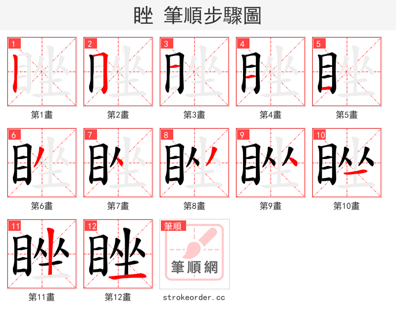 睉 的笔顺分步演示