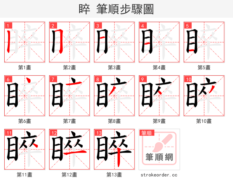 睟 的笔顺分步演示