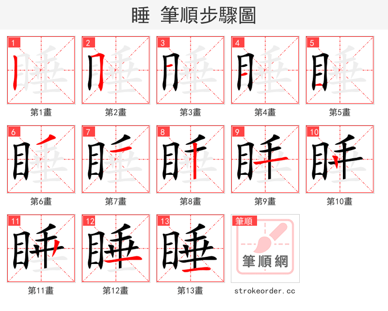 睡 的笔顺分步演示