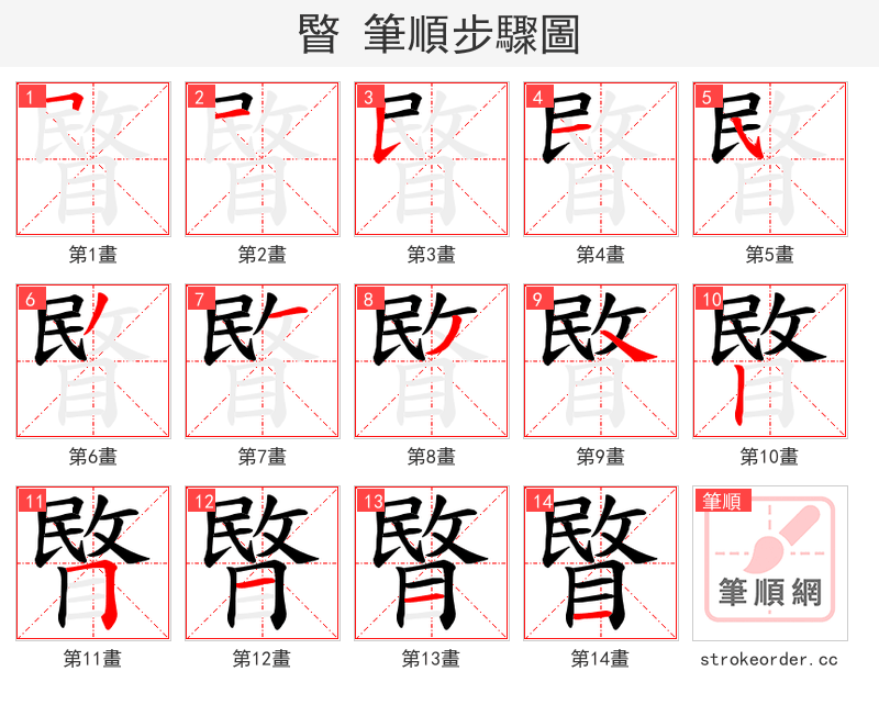 睯 的笔顺分步演示