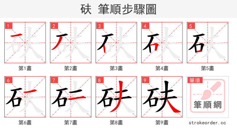 砆 的笔顺分步演示