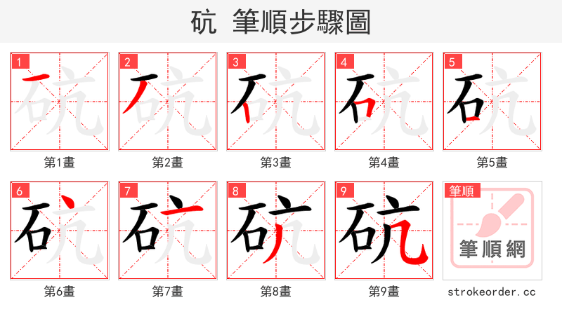 砊 的笔顺分步演示