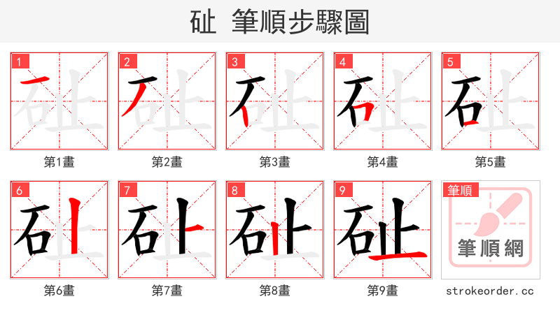 砋 的笔顺分步演示