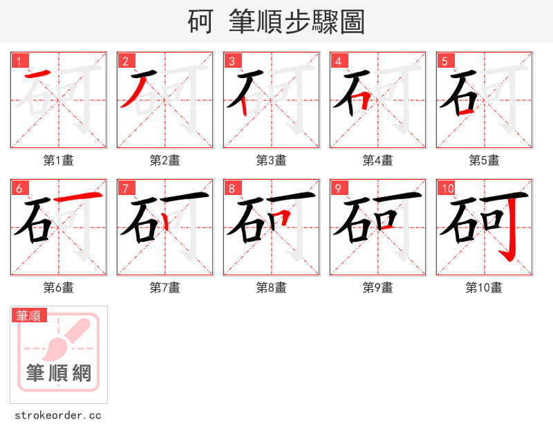 砢 的笔顺分步演示