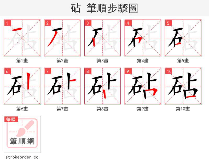 砧 的笔顺分步演示