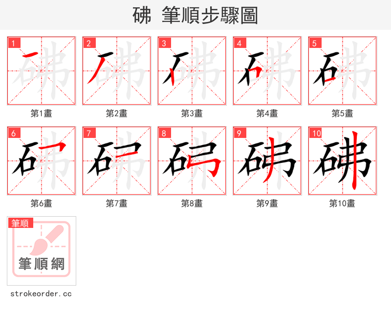 砩 的笔顺分步演示