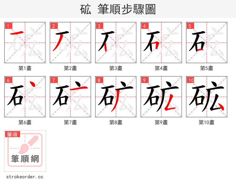 砿 的笔顺分步演示