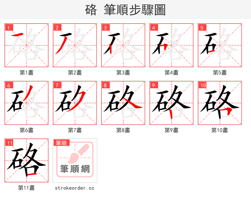 硌 的笔顺分步演示