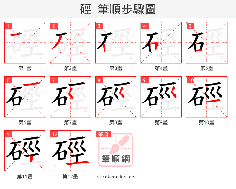 硜 的笔顺分步演示