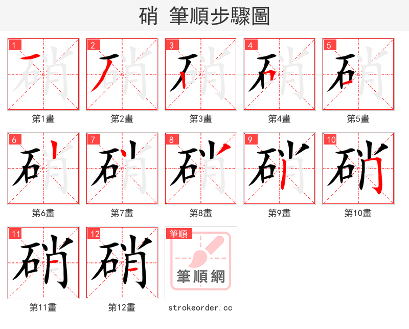 硝 的笔顺分步演示
