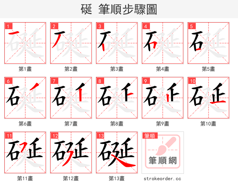 硟 的笔顺分步演示