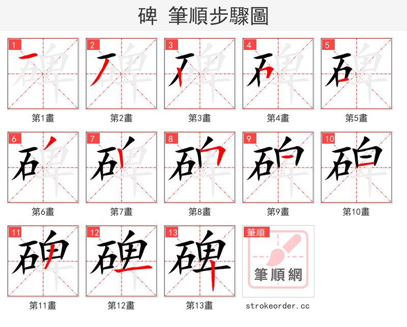 碑 的笔顺分步演示