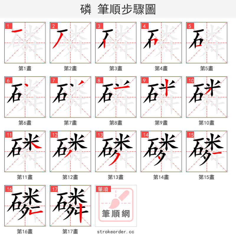 磷 的笔顺分步演示