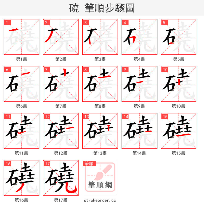 磽 的笔顺分步演示