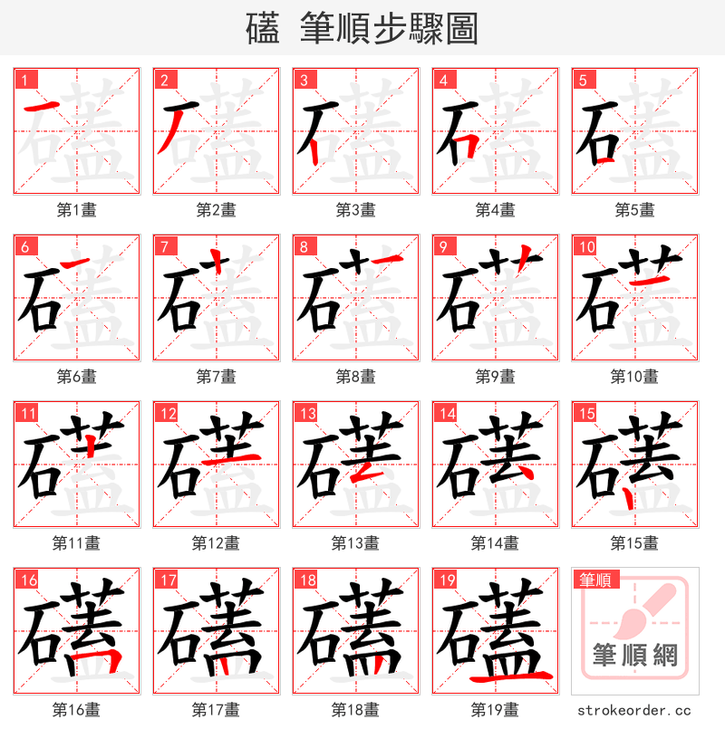 礚 的笔顺分步演示