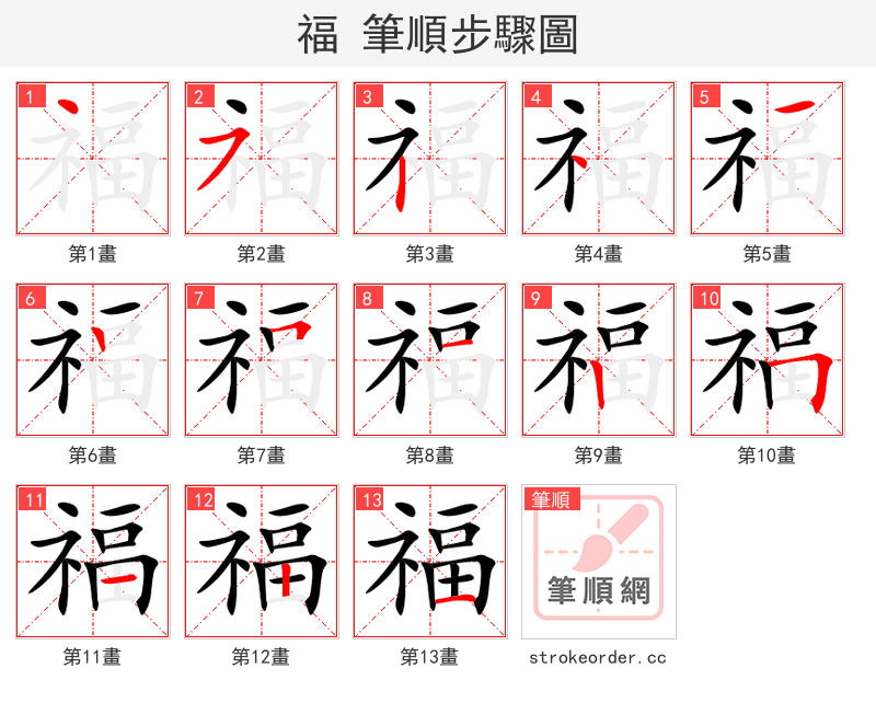福 的笔顺分步演示