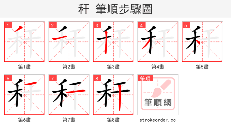 秆 的笔顺分步演示