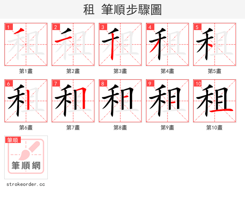 租 的笔顺分步演示