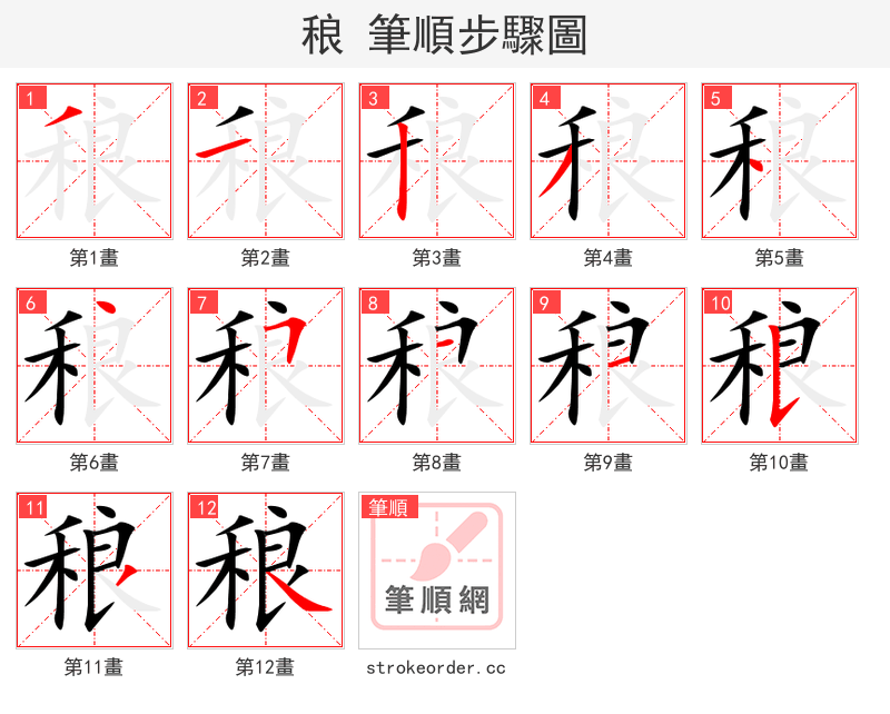 稂 的笔顺分步演示