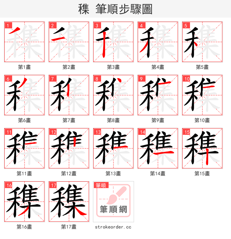 穕 的笔顺分步演示