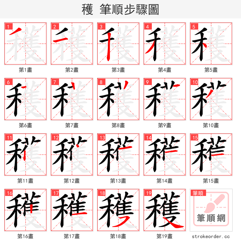 穫 的笔顺分步演示