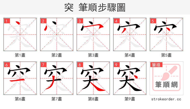 突 的笔顺分步演示
