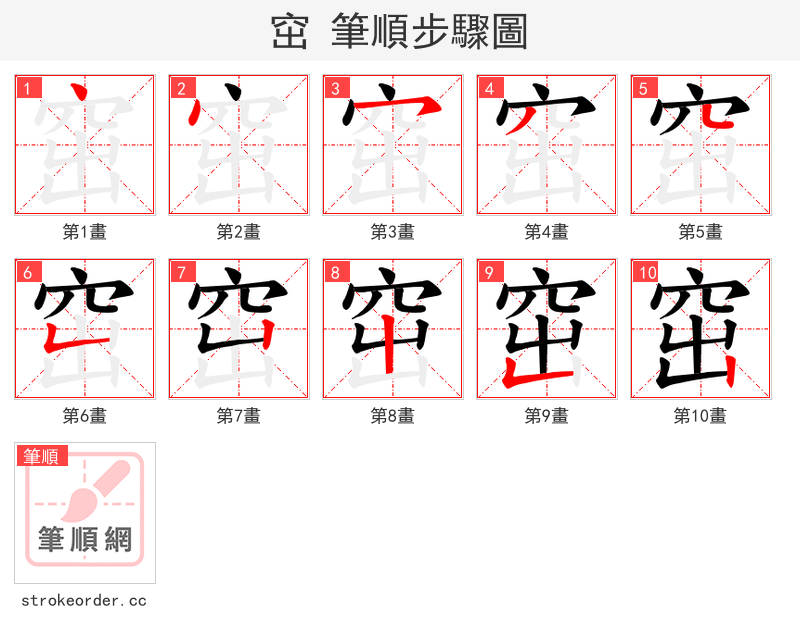 窋 的笔顺分步演示