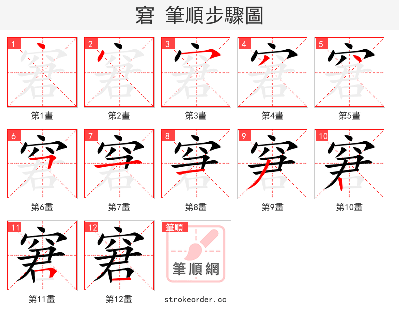窘 的笔顺分步演示