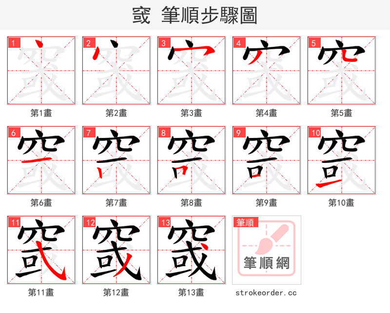 窢 的笔顺分步演示