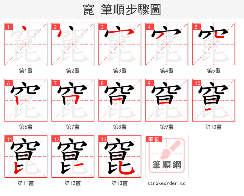 窤 的笔顺分步演示