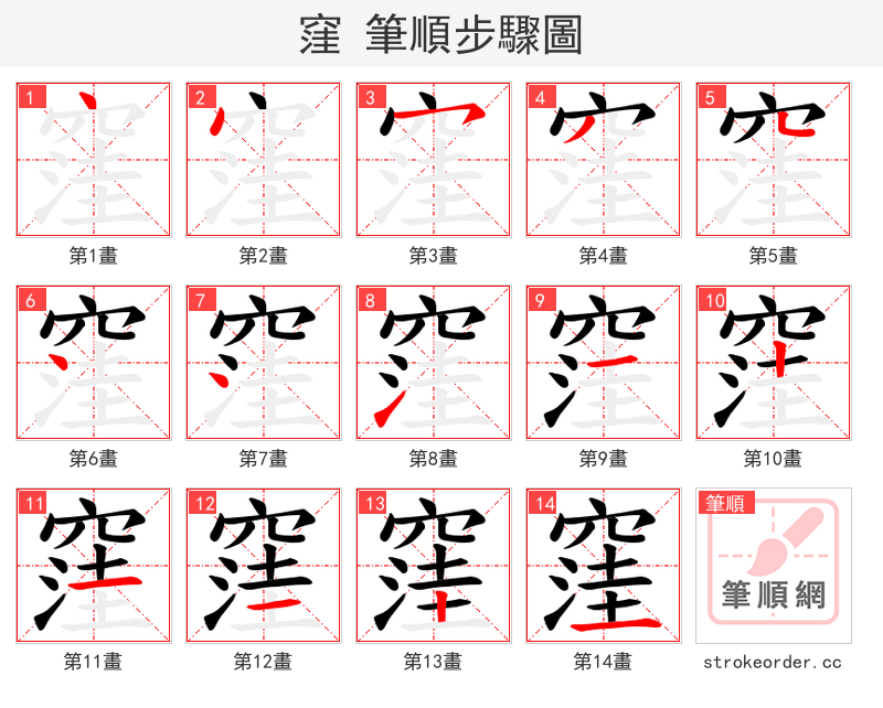 窪 的笔顺分步演示