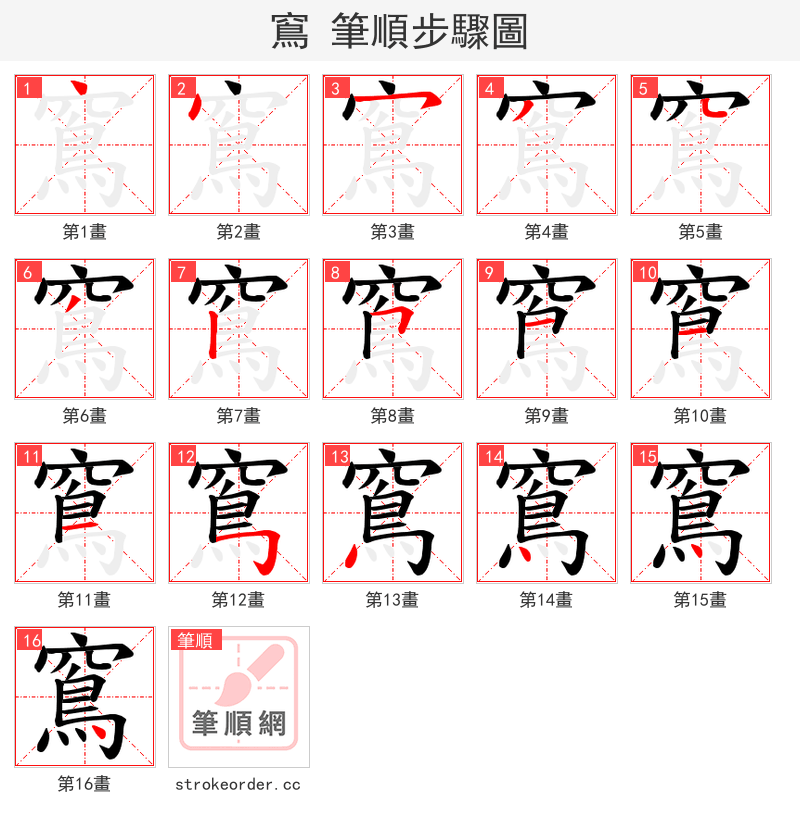 窵 的笔顺分步演示