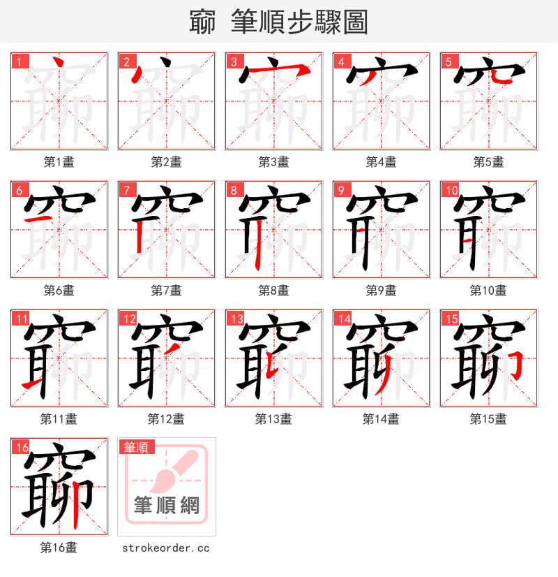 窷 的笔顺分步演示