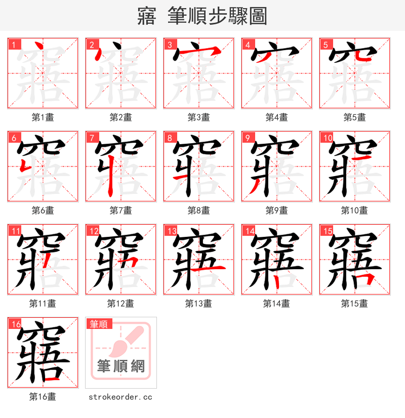 窹 的笔顺分步演示