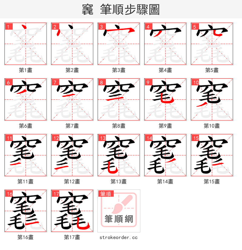 竁 的笔顺分步演示