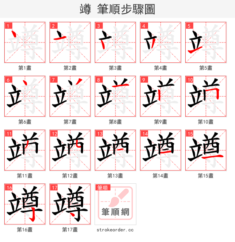 竴 的笔顺分步演示