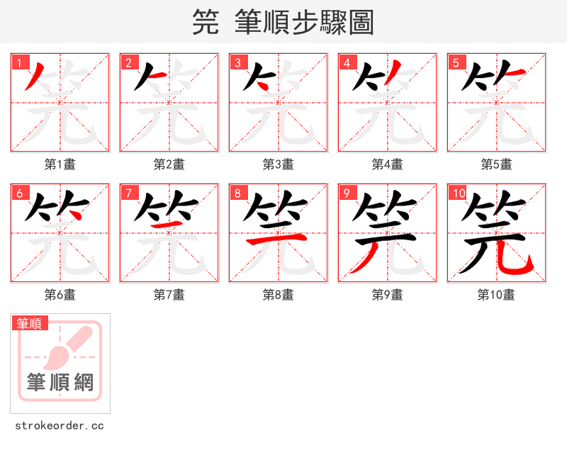 笎 的笔顺分步演示