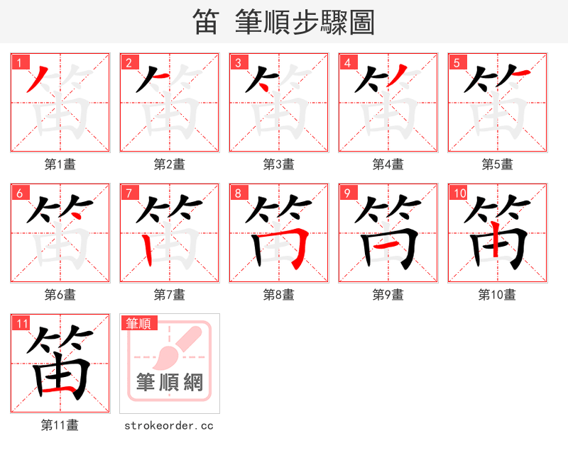 笛 的笔顺分步演示