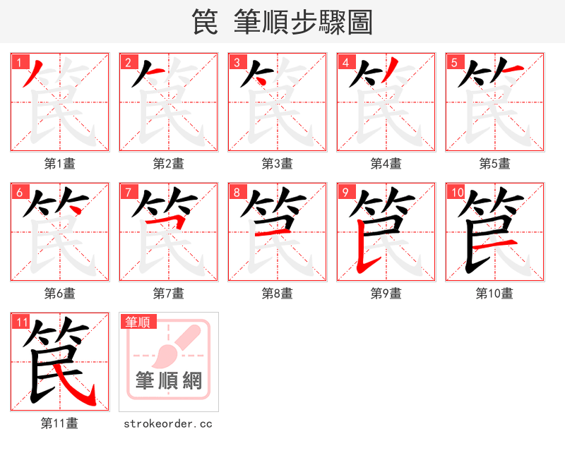 笢 的笔顺分步演示