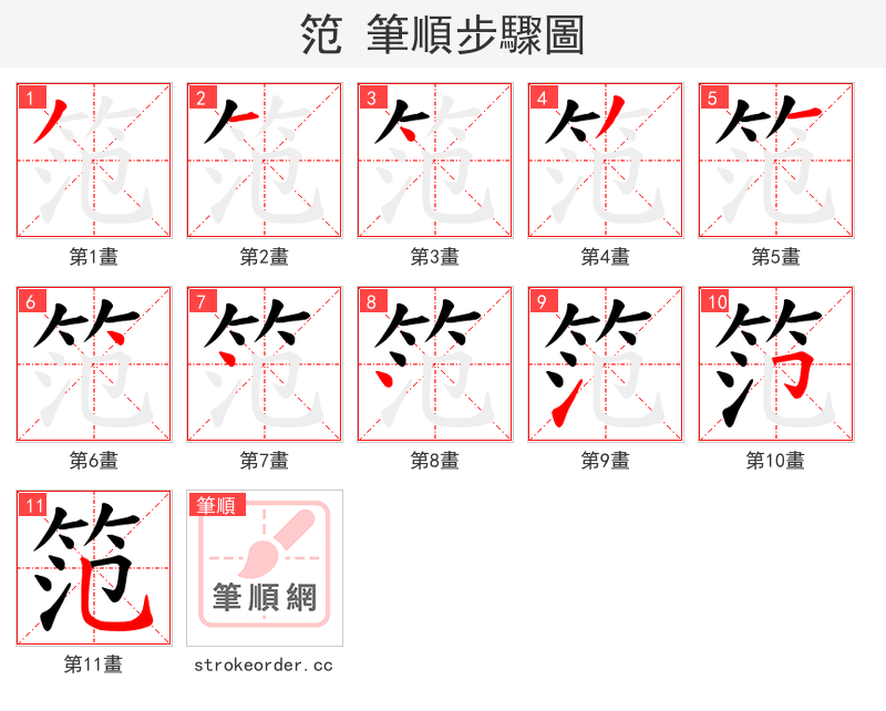 笵 的笔顺分步演示